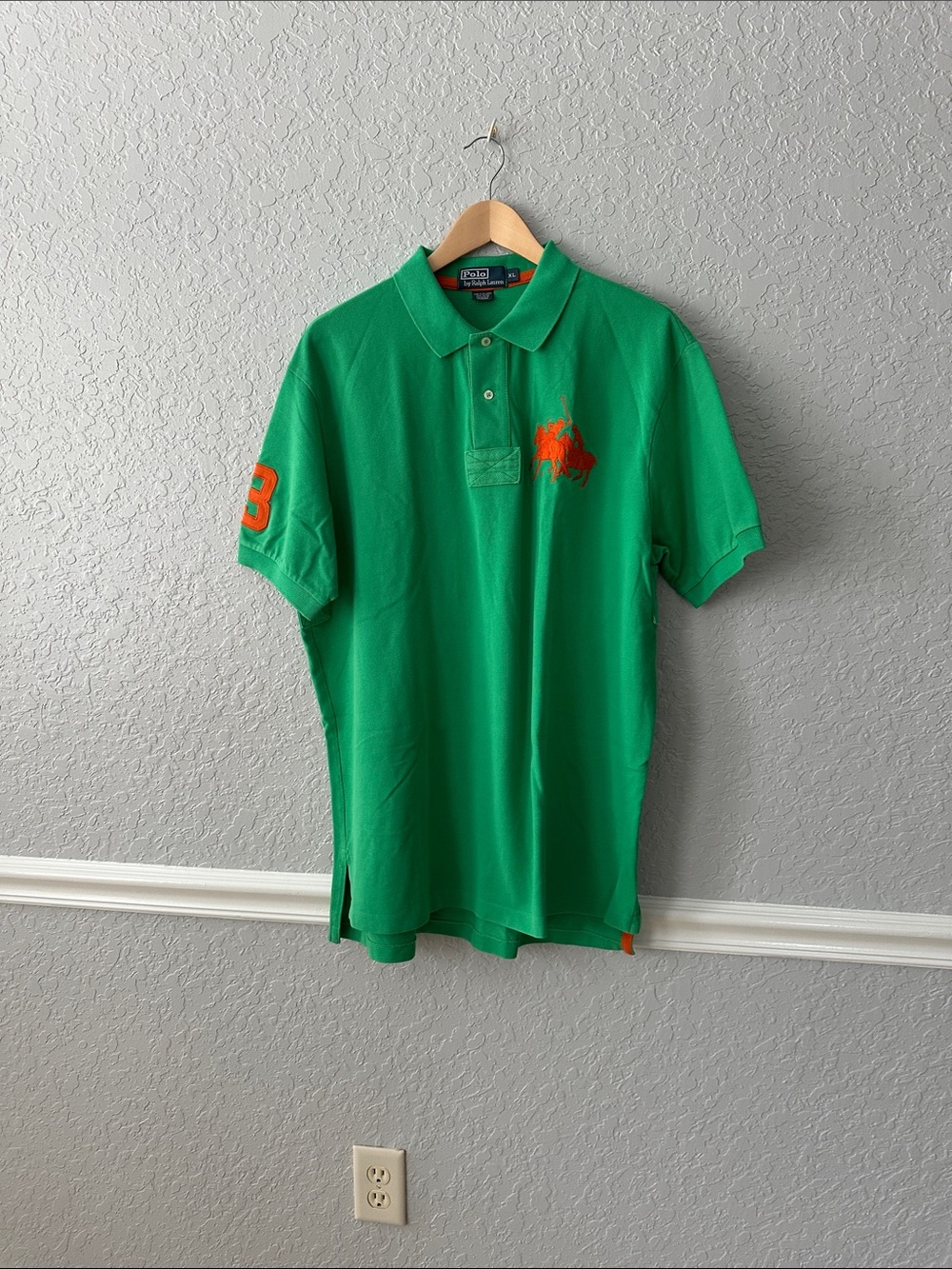 Polo by Ralph Lauren Green Polo with Orange Pony & Sleeve Number